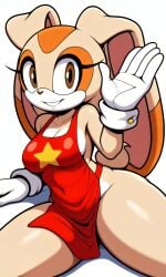 aged_up ai_generated anthropomorphic apron apron_only big_breasts brown_eyes bunny_ears bunny_tail clothed cream_fur cream_the_rabbit curvy female gloves looking_at_viewer naked nude pixai rabbit rabbit_tail red_apron simple_background smiling smiling_at_viewer solo sonic_(series) sonic_the_hedgehog_(series) tall_female waving_at_viewer white_background white_gloves wide_hips