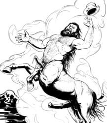 animal_genitalia animal_genitalia_on_humanoid animal_penis balls beard black_and_white body_hair centaur chest_hair cowboy_hat cum cureboltium diphallia diphallism equine equine_penis equine_taur facial_hair frontal_taur_balls frontal_taur_genitals frontal_taur_penis hat horsecock horsecock_on_humanoid humanoid_penis male male_only mammal monochrome multi_penis nipples penis solo solo_male taur transformation