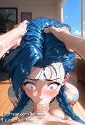 ai_generated belliora big_breasts big_penis blowjob blowjob_face blue_hair blue_hair_female blush blush breasts choker choker_only cloud cloud_tattoo completely_nude completely_nude_female completely_nude_male deep_blowjob deep_penetration deepthroat forced_oral hands_on_head holding_head huge_breasts huge_cock huge_cock jinx_(league_of_legends) league_of_legends long_hair looking_down looking_down_at_penis nude nude_female nude_male open_eyes oral oral_penetration oral_sex patreon patreon_username penis pink_eyes ponytail ponytails shiny shiny_skin suprised suprised_expression suprised_look sweat sweatdrop sweating sweaty tattoo tattoos