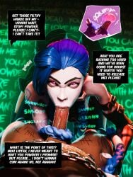 1boy 1girls 3d :>= anal_fingering arcane arcane_ekko arcane_jinx assertive_female blue_hair body_writing braided_twintails chains dark-skinned_male dark_skin ekko fellatio femdom interracial jinx_(league_of_legends) large_penis league_of_legends light-skinned_female light_skin looking_at_viewer pale_skin pink_eyes pov prostate_stimulation pumpalooza rape reverse_rape riot_games straight tagme tally twintails