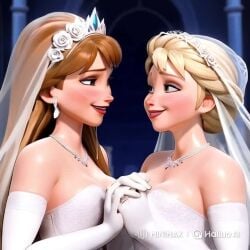 ai_generated anna_(frozen) castle disney disney_princess elsa_(frozen) french_kiss french_kissing frozen_(film) full_lips incest kissing lesbian_kiss sisters smiling tagme tongue tongue_kiss video wedding_dress wedding_veil yuri yuri