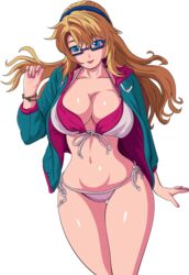 admontanheiro bikini blonde_hair blue_eyes clothing female freezing_(series) glasses open_coat satellizer_el_bridget solo swimsuit