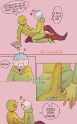 2boys abi_sandia argentina_(countryhumans) blue_body blush brazil_(countryhumans) countryhumans foreskin gay grey_body half_naked hands_on_chest offering_blowjob on_top tagme yellow_eyes