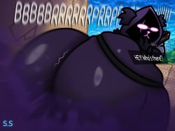 ass ass_focus big_ass big_butt butt_focus dialogue dialogue_box epic_games fart fart_cloud fart_fetish farting female female_only fortnite fortnite:_battle_royale gun onomatopoeia pointing_gun raven_team_leader sci-salandre text wobbling_ass