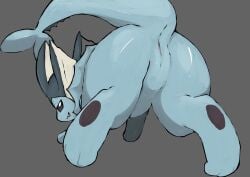 2025 absurd_res ambiguous_feral ambiguous_gender animal_genitalia ass ass_up bedroom_eyes black_eyes blue_body blue_skin blue_tail colored digital_media_(artwork) ear_fins eeveelution feet feral fin frill_(anatomy) full-length_portrait generation_1_pokemon genital_slit genitals grey_background head_fin hi_res kemono looking_at_viewer looking_back looking_back_at_viewer mammal marine monotone_tail murasawa narrowed_eyes neck_frill nintendo pokemon pokemon_(species) portrait presenting presenting_hindquarters quadruped raised_tail rear_view seductive shaded simple_background simple_shading solo standing tail tail_fin tongue tongue_out vaporeon