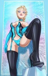 1girls cleavage elbow_gloves elsa_(frozen) eyeshadow female female_only frozen_(film) gloves high_heels latex latex_clothing long_gloves makeup revealing_clothes shiny_clothes sleepystephbot