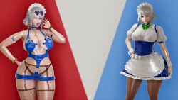 before_and_after bikini female ftnrmst high_heels honey_select huge_ass huge_breasts maid maid_bikini maid_headdress navel nipples sakuya_izayoi thick_thighs touhou wide_hips