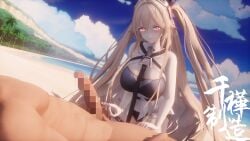 1boy 1girls 3d anchorage_(azur_lane) azur_lane beach blonde_hair blue_sky breasts cbt censored clothed_female_nude_male cock_and_ball_torture eagle_union_(azur_lane) femdom flicking flicking_balls huge_breasts light-skinned_female light-skinned_male light_skin malesub mosaic_censoring outdoors penis pink_eyes sajiko_(sankaensajiko) sand sky twintails