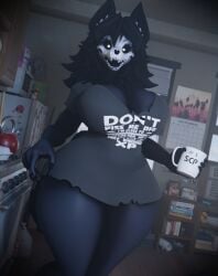 1girls 3d anthro big_breasts bottomless coffee_mug looking_at_viewer mal0 malo scp-1471 scp-1471-a scp_foundation skull_head t-shirt thick_thighs vensaku