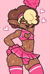 1boy cheerleader cheerleader_uniform chest_cutout femboy feminine_body feminine_male feminine_pose gay pointy_ears pompoms skirt toonatti yaoi