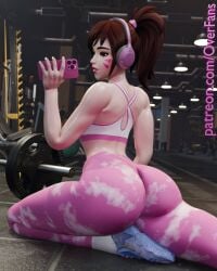 ass ass_focus big_ass big_butt blizzard_entertainment brown_eyes brown_hair butt_focus d.va female fit fit_female gym gym_clothes leggings overfans overwatch overwatch_2 selfie solo toned toned_female