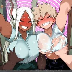 2girls abs ai_generated animal_ears arm_up armpits arms_up bakugou_katsuki bangs biting_lip black_skirt blonde_hair blush breast_grab breasts cleavage clenched_teeth collarbone covered_nipples dark-skinned_female dark-skinned_male dark_penis dark_skin deep_skin denim erection eyebrows_visible_through_hair female grabbing grabbing_from_behind grin groping half-closed_eyes huge_breasts human human_female interracial light-skinned_female light-skinned_male light_skin long_eyelashes long_hair looking_at_viewer male male/female manly midoriya_izuku mirko miruko multiple_girls muscular muscular_female my_hero_academia naughty_face navel nipples nose_blush out_of_frame outstretched_arm outstretched_hand paizuri pants penis pov pov_hands rabbit_ears rabbit_girl red_eyes rule_63 rumi_usagiyama see-through sharp_teeth shirt simple_background skirt smile standing straight teeth torn_clothes torn_pants torn_shirt velianthart white_hair white_shirt