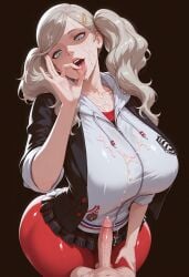 1boy 1boy1girl 1girls 4k absurd_res absurd_resolution absurdres ai_assisted ai_generated ann_takamaki atlus before_sex big_breasts black_background blazer blonde_female blonde_hair breasts_bigger_than_head busty busty_female busty_girl clothed_female clothed_female_nude_male cock comission cum cum_on_breasts cum_on_face curvy curvy_body curvy_female curvy_figure detailed detailed_background dominant_female fellatio_gesture female front_view hair_clip height_difference high_resolution highres hood hoodie horny horny_female horny_male hourglass_figure hourglass_figured_female jacket kneehighs large_breasts layered_clothes loafers long_hair long_hair_female macro_female macrophilia male mini_giantess miniskirt naked_male nude_male open_mouth pantyhose parted_lips penis persona persona_5 persona_5_royal plaid_skirt school_uniform schoolgirl self_upload shin_megami_tensei shujin_uniform simple_background size_difference size_fetish sleeves_rolled_up smaller_male socks straight submissive_male taller_female taller_girl thick_thighs tongue_out twintails voluptuous voluptuous_female wide_hips