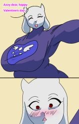 anthro blush closed_eyes clothed clothing comic comic_page dialogue draneko132 futa_only futanari looking_at_viewer solo staring staring_at_viewer toriel undertale undertale_(series)