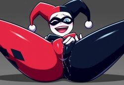 ai_generated batman_(series) cameltoe fingering fingering_through_clothes harley_quinn harley_quinn_(classic) masturbating masturbation masturbation_through_clothing