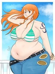 1girls bbw bikini buttybutter chubby chubby_female cleavage clothing female female_only huge_breasts human large_breasts nami_(one_piece) one_piece standing weight_gain