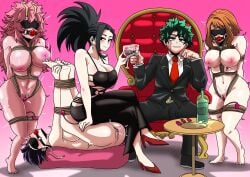 1girls assertive_female assertive_male boku_no_hero_academia dress green_bean izuku_midoriya jirou_kyouka kyoka_jiro masochism midoriya_izuku mina_ashido momo_yaoyorozu multiple_girls my_hero_academia nude_female suit uraraka_ochako yaoyorozu_momo