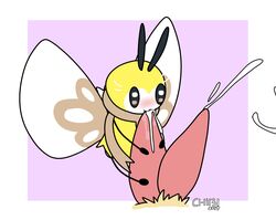 1boy 2017 :3 ambiguous_gender animal_genitalia animal_penis antennae arthropod bee black_sclera black_skin blush brown_eyes butterfly_wings c1-11131 chibi_leafeon cum cum_in_mouth cum_inside cumshot diphallia diphallism duo ejaculation erection faceless_male fellatio foot_fetish footjob fur furry handjob hemipenes hi_res insect insect_wings interspecies male multi_penis nintendo oral orgasm penetration penis pink_background pokemon pokemon_sm ribombee scarf sex simple_background size_difference smile text video_games white_body white_border wings yellow_fur