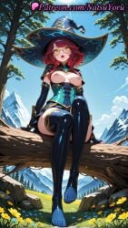 1girls 2025 ai ai_assisted ai_generated anime anime_style aurora_(league_of_legends) bangs black_gloves black_legwear black_thighhighs blue_headwear blue_sky blue_thighhighs boots breastless_clothes breasts breasts_out bust busty capelet cloud corset day elbow_gloves feet female female_focus female_only fingerless_gloves flower foot_fetish forest full_body glasses gloves grass hat hentai hi_res high_quality high_resolution highres in_tree large_breasts latex league_of_legends league_of_legends:_wild_rift legs long_hair looking_at_viewer medium_breasts medium_hair megane mountain nail_polish natsuyoru nature nipples nipples_outside no_shoes non-asian open_mouth outdoors patreon red_hair riot_games round_eyewear shiny shiny_clothes sitting sitting_in_tree skirt sky solo solo_female stable_diffusion thigh_boots thighhighs toeless_legwear toenails toes tree tree_stump uncensored_nipples voluptuous voluptuous_female witch witch_hat yellow_eyes yellow_flower