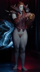 1girls 3d akikosdream bottomless female guardians_of_the_galaxy guardians_of_the_galaxy_(game) lady_hellbender marvel pubic_hair pussy red_hair solo