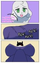 age_difference asriel_dreemurr big_breasts blush blush bulge bulge_under_clothes clothed clothing comic comic_page dialogue femboy futanari inminent_sex intersex naked nude ribbons robe size_difference toriel undertale undertale_(series)