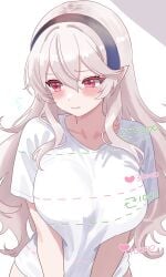 1girls big_breasts blush breasts cleavage clothed clothing corrin_(fire_emblem) corrin_(fire_emblem)_(female) elf_ears female female_focus female_only fire_emblem fire_emblem_fates hairband large_breasts n_54 red_eyes smile tagme_(artist) white_hair