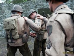 army exhibitionism gay gay_male gay_sex group jerking_off jerkingoff jerkingoff_together male masturbation medal_of_honor_airborne military outdoors soldier soldiers tommys_eagle_hq uniform ww2