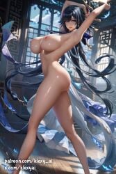 ai_generated arm_behind_head arm_over_head ass belly belly_button big_ass big_breasts black_hair black_hair_female blush blush breasts brown_eyes clorinde_(genshin_impact) completely_nude completely_nude_female female female_focus female_only genshin_impact hair_ornament hairband hourglass_figure hourglass_figured_female huge_ass huge_breasts klexyai long_hair looking_at_viewer neckwear nude nude_female patreon patreon_username pose posing pussy shiny shiny_skin smile smiling smiling_at_viewer solo solo_female solo_focus thick_thighs voluptuous voluptuous_female