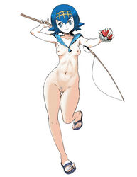 1girls apricott armpits belly blue_eyes blue_hair breasts edit feet female female_focus female_only fishing_rod genzoman holding human lana_(pokemon) leg_up looking_away mob_face navel nintendo nipples nude open_mouth open_toe_shoes poke_ball pokemon pokemon_sm pussy sandals short_blue_hair short_hair small_breasts smile solo standing thigh_gap toes tongue trial_captain white_background