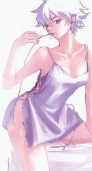 alternate_costume dress female female_only genderswap_(mtf) ginko_sakata gintama gintoki_sakata looking_at_viewer pale-skinned_female red_eyes rule_63 short_hair side_slit smile solo untied untying very_short_hair white_hair wide_hips