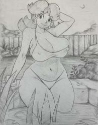 1girls bikini black_and_white mario_(series) oddabellatay princess_daisy sketch solo todd_l._milhouse toddabella