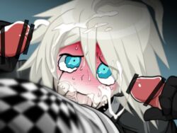 4boys blowjob blue_eyes blush clothed cum cum_on_hair danganronpa danganronpa_v3 ejaculation fellatio foursome gay group_sex handjob kiibo looking_up male male_focus male_only multiple_boys oral ouma_kokichi penis_grab robot robot_humanoid shimozuki_kitsune solo_focus straight_hair tears white_hair yaoi