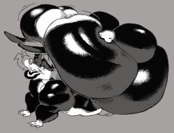 anthro ass ass_bigger_than_torso back_bend balls big_ass black_and_white black_and_white_drawing fatfoxlower femboy ffuffle fur girly gray_background hair hi_res huge_ass huge_butt hyper hyper_ass hyper_butt jackie_(ffuffle) large_ass long_ears looking_at_viewer male mammal mephitid simple_background skunk thick_lips thick_thighs thunder_thighs wide_hips