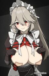 1girls 1girl brown_hair brown-haired_female red_eyes red-eyed_female tilted_head head_tilt smile smiling smiley_face smiling_at_viewer closed_mouth_smile busty busty_female busty_girl adult adult_female mature_female mature large_breasts large_boobs big_breasts big_boobs plump_breasts huge_breasts huge_boobs breasts nipple_bulge exposing exposing_self undressing undressing_self exposing_chest showing_chest exposing_breasts showing_breasts presenting_breasts revealing_breasts pasties nipple_pasties brown_pasties dayyo_(daydarion/day-chan) dark_background black_background zenless_zone_zero alexandrina_sebastiane