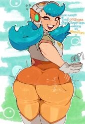ass ass_focus back_view bananamusicc big_ass blue_hair brawl_stars freckles gloves goggles headgear leggings long_hair looking_back slap slapping_butt slim_waist smile speech tagme text thick_thighs tight_clothing uniform viewed_from_behind voluptuous wendy_(brawl_stars) wide_hips