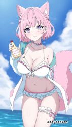 1girls solo female_only female female_focus short_hair collarbone shoulders fingers fingernails cleavage large_breasts breasts midriff belly navel belly_button thighs thick_thighs groin slim_waist slim_female narrow_waist slender_waist slender_body lean_figure wide_hips hourglass_figure upper_body standing looking_at_viewer digital digital_media digital_art digital_drawing digital_media_(artwork) digital_drawing_(artwork) 2d 2d_(artwork) 2d_artwork drawing pink_hair pink-haired_female pink_hair_female purple_eyes purple-eyed_female tilted_head head_tilt animal_ears animal_ear_fluff animal_tail fox_girl foxgirl fox_ears fox_tail smile smiling smiley_face smiling_at_viewer closed_mouth_smile light_smile slight_smile braid braids braided_hair busty busty_female busty_girl adult adult_female mature_female mature large_boobs big_breasts big_boobs hand_behind_back arm_behind_back leaning leaning_forward inguinal_crease inguinal_ligament thigh_gap curvy curvy_figure curvy_body curvy_female curvy_hips curvaceous curvaceous_figure curvaceous_body curvaceous_female curvaceous_hips voluptuous voluptuous_figure voluptuous_body voluptuous_female voluptuous_woman bikini swimsuit swimwear bikini_top bikini_bottom white_bikini white_swimsuit white_swimwear white_bikini_top white_bikini_bottom frilled_bikini frilled_bikini_top frilled_bikini_bottom string_bikini halterneck thighband jacket coat white_jacket white_coat open_jacket open_coat bare_skin bare_shoulders bare_chest bare_hands bare_midriff bare_belly bare_navel bare_hips bare_thighs bare_legs exposed_skin exposed_shoulders exposed_chest exposed_midriff exposed_belly exposed_navel exposed_hips exposed_thighs exposed_legs dayyo_(daydarion/day-chan) vtuber virtual_youtuber youtuber youtuber_girl vtuberfanart hololive hakui_koyori front-tie_bikini front-tie_bikini_top mayonnaise nails nail_polish pink_nails pink_nail_polish pink_fingernails sky blue_sky clouds day daytime daylight outdoor outdoors outside sea ocean seaside water horizon