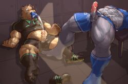 2020 accessory anthro bear bodily_fluids cock_ring cum cumshot duo ejaculation football_uniform genital_fluids genitals jewelry lantiangou long_socks male male/male mammal penis penis_accessory penis_jewelry rhinoceros