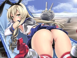 ass beach blonde_hair blush butt cameltoe female heels kantai_collection long_hair rensouhou-chan shimakaze_(kantai_collection) thighs vagina wet