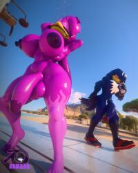 3d_(artwork) anthro armada_(artist) avian balls bathing beach beak bedroom_eyes beverage big_breasts big_penis bird blender_(artwork) blender_eevee_(artwork) blue_body blue_eyes breasts chest_tuft clothing digital_media_(artwork) drinking duo fan_character feathers footwear futanari genitals gynomorph hi_res hirundinid intersex intersex/male juicyducksfm male narrowed_eyes oscine outdoor_nudity outdoor_shower outside passerine penis purple_body red_eyes sandals seductive sega shoes shower showering sonic_riders sonic_the_hedgehog_(series) swallow_(bird) tail tail_feathers thunder_(juicyducksfm) tuft wave_the_swallow wet wet_body white_tuft