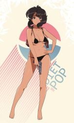 1girls bikini blue_eyes brown_hair gun gunsmith_cats holster looking_at_viewer rally_vincent solo solo_female tanned tanned_female tanned_skin