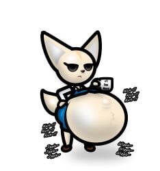 aggressive_retsuko aggretsuko female female_fox female_only fennec_fox fenneko fetal_movement fox furry hyper_pregnancy kicking_(pregnancy) pregnant pregnant_anthro pregnant_belly pregnant_female skirt