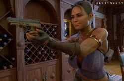 1girls 2026 3d 3d_(artwork) african african_female aiming alexfrazer artist_name black_hair cleavage clothed clothed_female dark-skinned_female dark_hair expressions female female_only five-seven_(gun) front_view gun human human_only pistol questionable resident_evil resident_evil_5 sfw sheva_alomar solo solo_female suspicious weapon