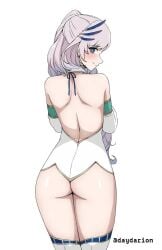 1girl 1girls ass ass_cleavage ass_crack back blush_face blushing blushing_at_viewer blushing_female butt dayyo_(daydarion/day-chan) flushed flushed_face gluteal_fold green-eyed_female green_eyes head_tilt hololive hololive_indonesia legs_closed legs_together looking_back looking_back_at_viewer median_furrow pavolia_reine ponytail shoulder_blades thick_ass thick_butt thighs_together tilted_head virtual_youtuber vtuber vtuberfanart white-haired_female white_hair white_pupils youtuber youtuber_girl