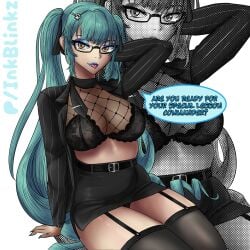 artist_name artist_signature artist_upload big_boobs big_breasts blue_hair bra breasts female female_focus female_only glasses goddess_of_victory:_nikke hair_ornament hair_ribbon inkblinkz langerie looking_at_viewer looking_pleasured makeup nails_painted nikke panties panty_peek patreon patreon_username pose posing posing_for_the_viewer privaty_(nikke) privaty_(sharp_lesson)_(nikke) skirt solo solo_female solo_focus suit suit_and_tie suit_jacket thighhighs toned tongue tongue_out very_long_hair