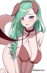 1girls solo female_only female female_focus long_hair collarbone shoulders cleavage large_breasts breasts thighs thick_thighs white_background simple_background upper_body highres high_resolution parted_bangs looking_at_viewer digital digital_media digital_art digital_drawing digital_media_(artwork) digital_drawing_(artwork) 2d 2d_(artwork) 2d_artwork drawing turquoise_hair turquoise-haired_female purple_eyes purple-eyed_female tilted_head head_tilt tongue tongue_out pierced_ear ear_piercing pierced_ears ear_piercings hairband choker collar leash red_choker red_collar red_leash busty busty_female busty_girl adult adult_female mature_female mature large_boobs big_breasts big_boobs hanging_breasts dangling_breasts mole mole_on_body mole_on_chest mole_on_breast bikini swimsuit swimwear bikini_top bikini_bottom brown_bikini brown_swimsuit brown_swimwear brown_bikini_top brown_bikini_bottom string_bikini bikini_only halterneck dayyo_(daydarion/day-chan) yakumo_beni vspo! vtuber virtual_youtuber youtuber youtuber_girl vtuberfanart cute