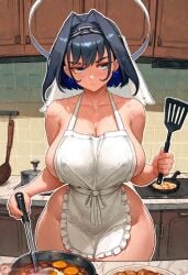 1girls ai_generated apron_only ass ass_focus big_ass big_breasts blush blushing floresai hololive huge_ass huge_breasts naked_apron narrow_waist no_panties ouro_kronii patreon patreon_url patreon_username shy teasing thick_thighs wide_hips