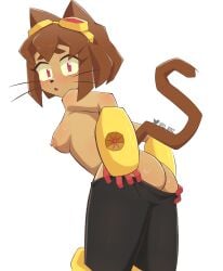 1girls animal_ears areolae big_ass blush brown_hair cat_ears cat_girl cat_tail catgirl domestic_cat el_bin embarrassed feline felis fur gameoverse glitch_productions kit_(gameoverse) medium_breasts pink_eyes solo tail whiskers