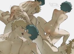 anus ass back bare_back bare_legs blonde_hair blush boku_no_hero_academia completely_nude cuntboy embarrassed freckles gay gay_male green_hair hug izuku_midoriya katsuki_bakugou kiss legs lying messt_hair my_hero_academia nude penis pussy saliva sex shounen_jump spiked_hair tongue_out um valovalo yaoi