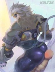 male male_only bara muscles muscular zenless_zone_zero banyue_(zenless_zone_zero) robot robot_humanoid robot_anthro machine humanoid long_hair lion lion_humanoid penis balls kult2k nude ass big_ass size_difference ass_on_face