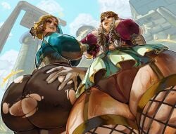 2girls alamanderarts ass big_ass big_breasts big_butt biting_lip blonde_hair bottom_heavy breast_grab breasts brown_hair bubble_ass bubble_butt busty clothing dumptruck_ass erect_nipples fat_ass fat_butt females females_only fishnet_legwear fishnets garter_straps gluteal_fold groping groping_breasts hand_on_another's_ass hand_on_another's_chest hand_on_ass hand_on_breast huge_ass huge_breasts huge_butt in-franchise_crossover large_ass large_breasts large_butt legwear low-angle_view massive_ass nintendo nipples outdoors princess_zelda pussy pussy_visible_through_panties ripped_clothing royalty square_crossover sweat sweatdrop sweaty_ass sweaty_body take_your_pick tears_of_the_kingdom the_legend_of_zelda thick_ass thick_thighs thunder_thighs top_heavy twilight_princess upskirt wide_hips zelda_(tears_of_the_kingdom) zelda_(twilight_princess)